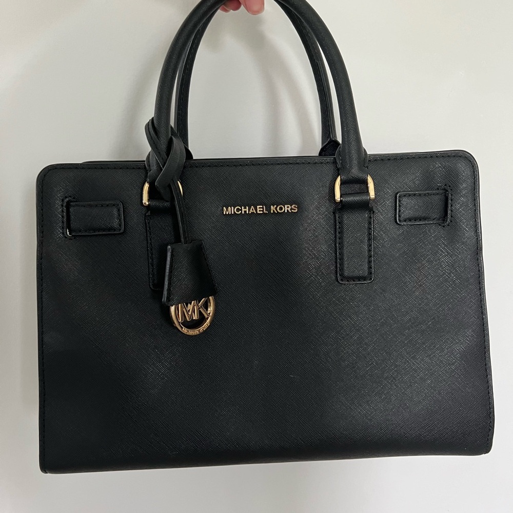 MK black leather bag w strap